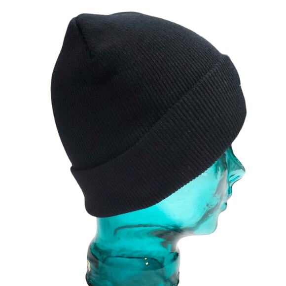 Black Embroidered Wave Beanie Hat | Size OS - Picture 3 of 4